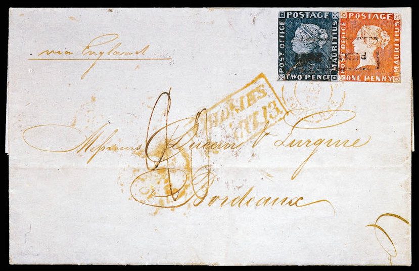 1847 Mauritius Bordeaux Cover (1d + 2d on cover)